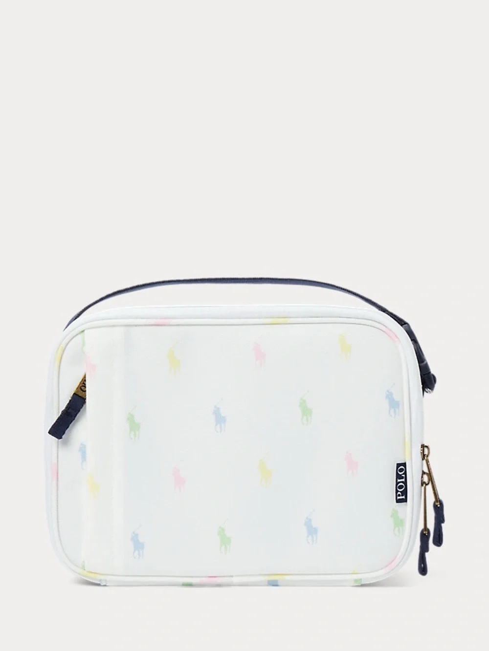Polo by Ralph Lauren White Kids Lunch Tote Navy Strap and Pastel Pony Print